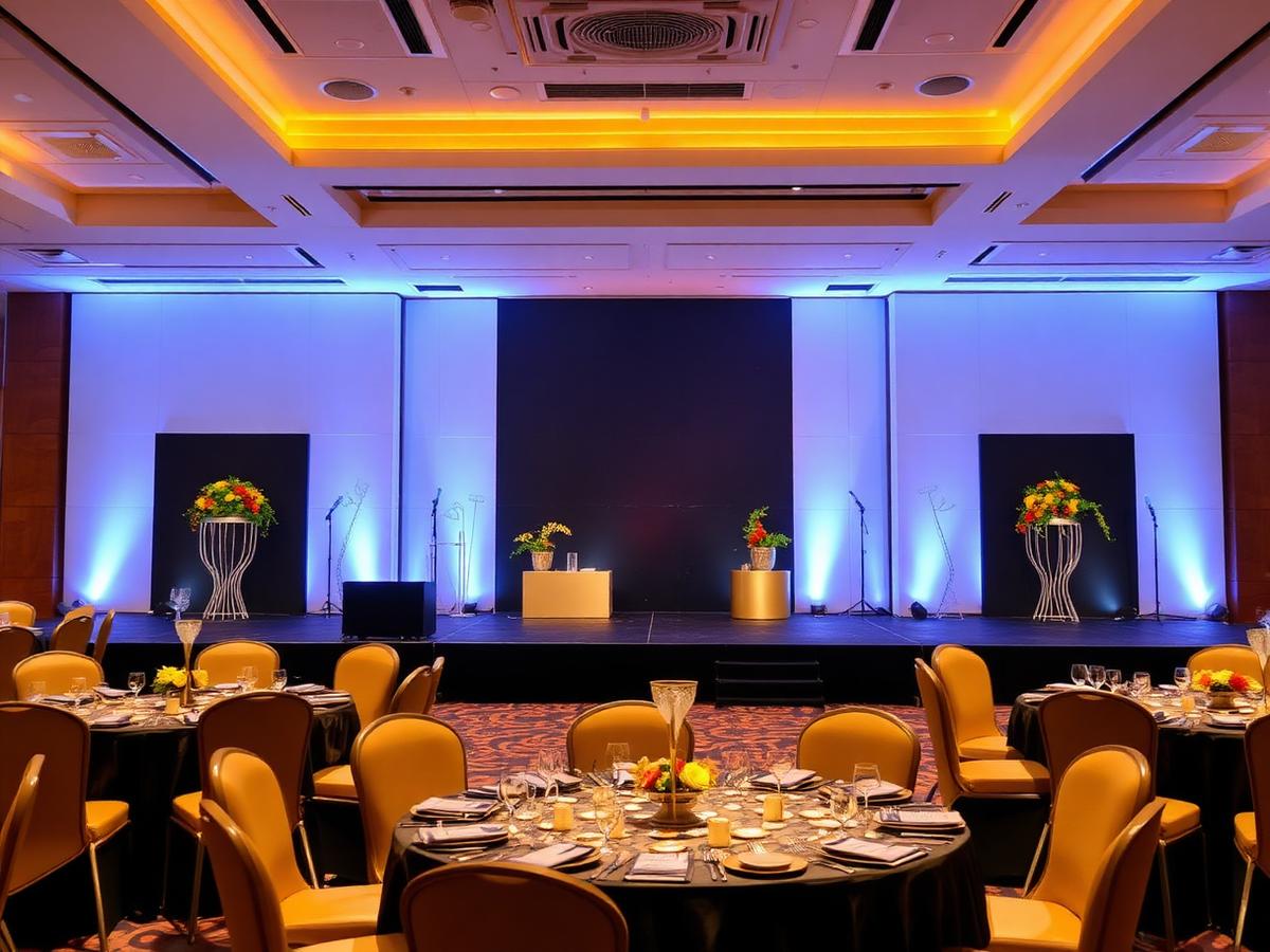 Corporate gala stage and dining setup in Lagos
