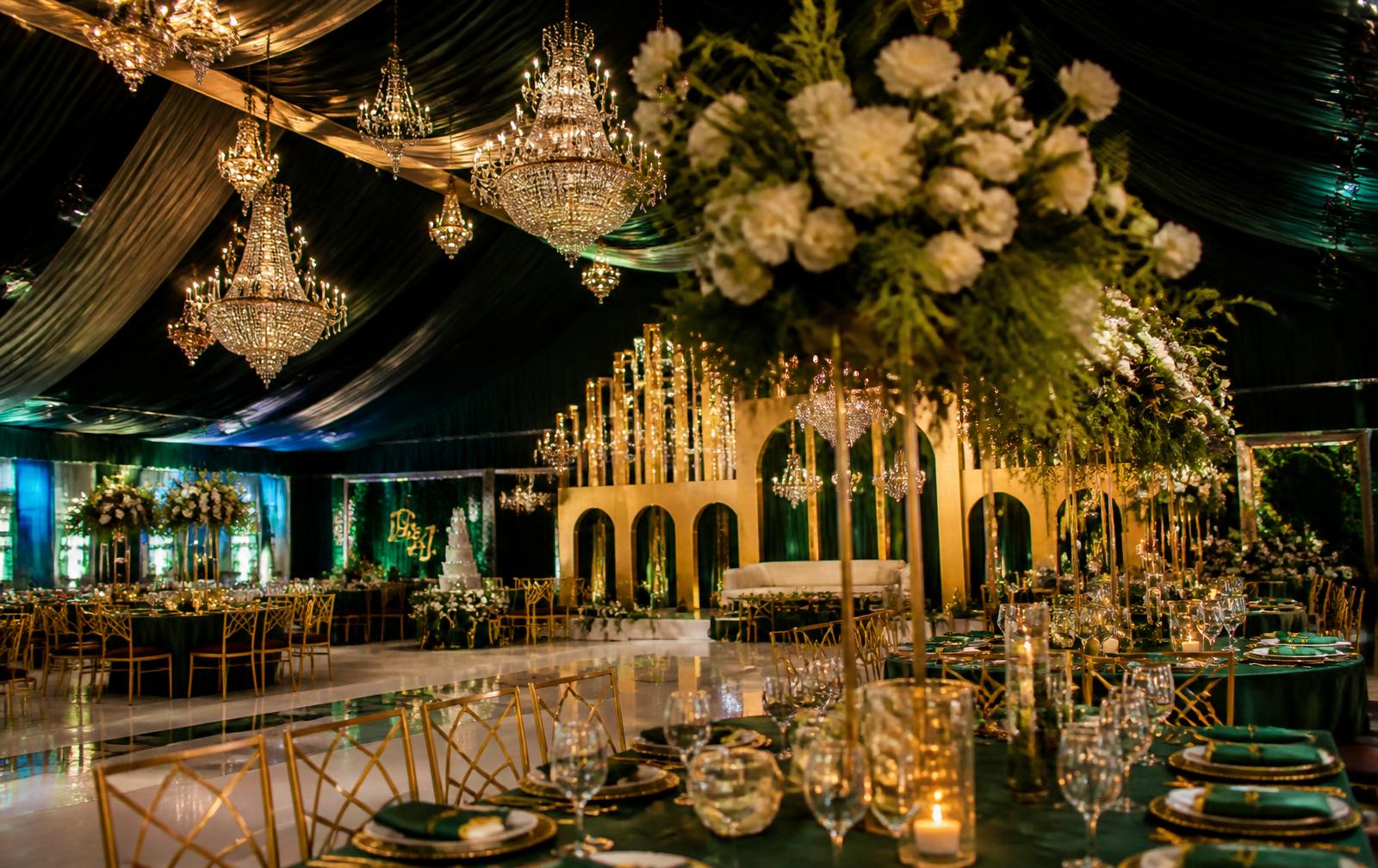 Emerald and gold wedding reception styled by Lizzy Signature in Lagos